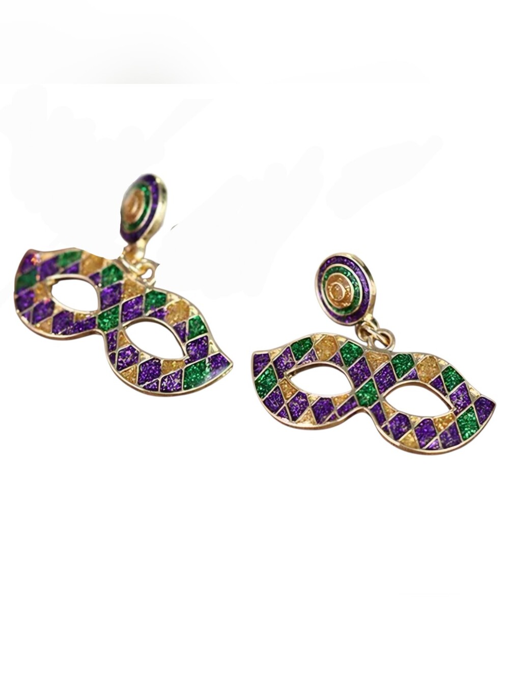 Mardi Gras Earrings Purple Green Gold Mask